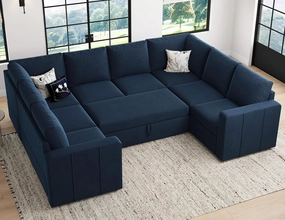 Belffin Modular Sectional Sleeper Sofa Bed with Pull Out Couch, Oversized U Shaped Sleeper Pull Out Bed with Storage Loveseat, Convertible Sectional Couches for Living Room, Blue