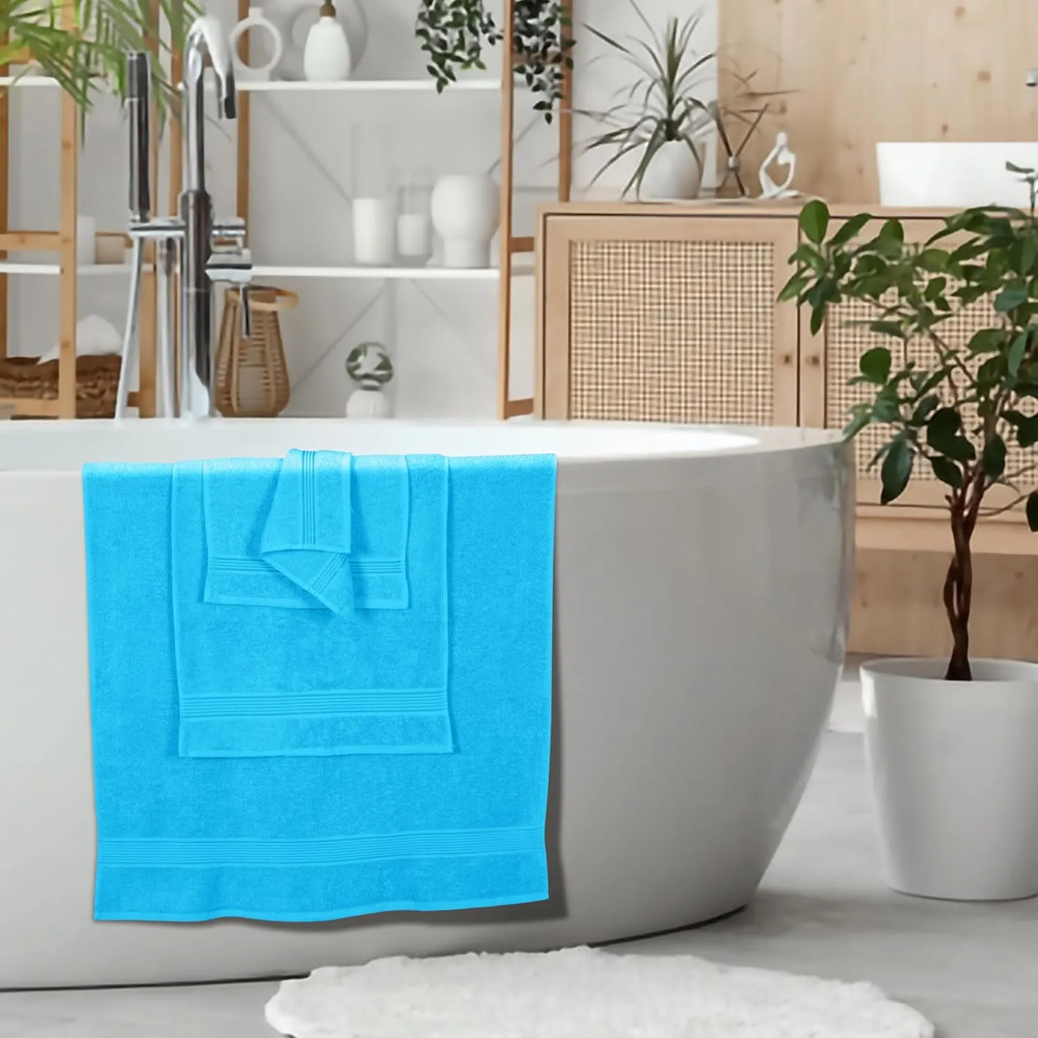 Belizzi Home Ultra Soft 6 Pack Cotton Towel Set, Contains 2 Bath Towels 28x55 inch, 2 Hand Towels 16x24 inch & 2 Wash Coths 12x12 inch, Ideal for Everyday use, Compact & Lightweight - Turquoise Blue