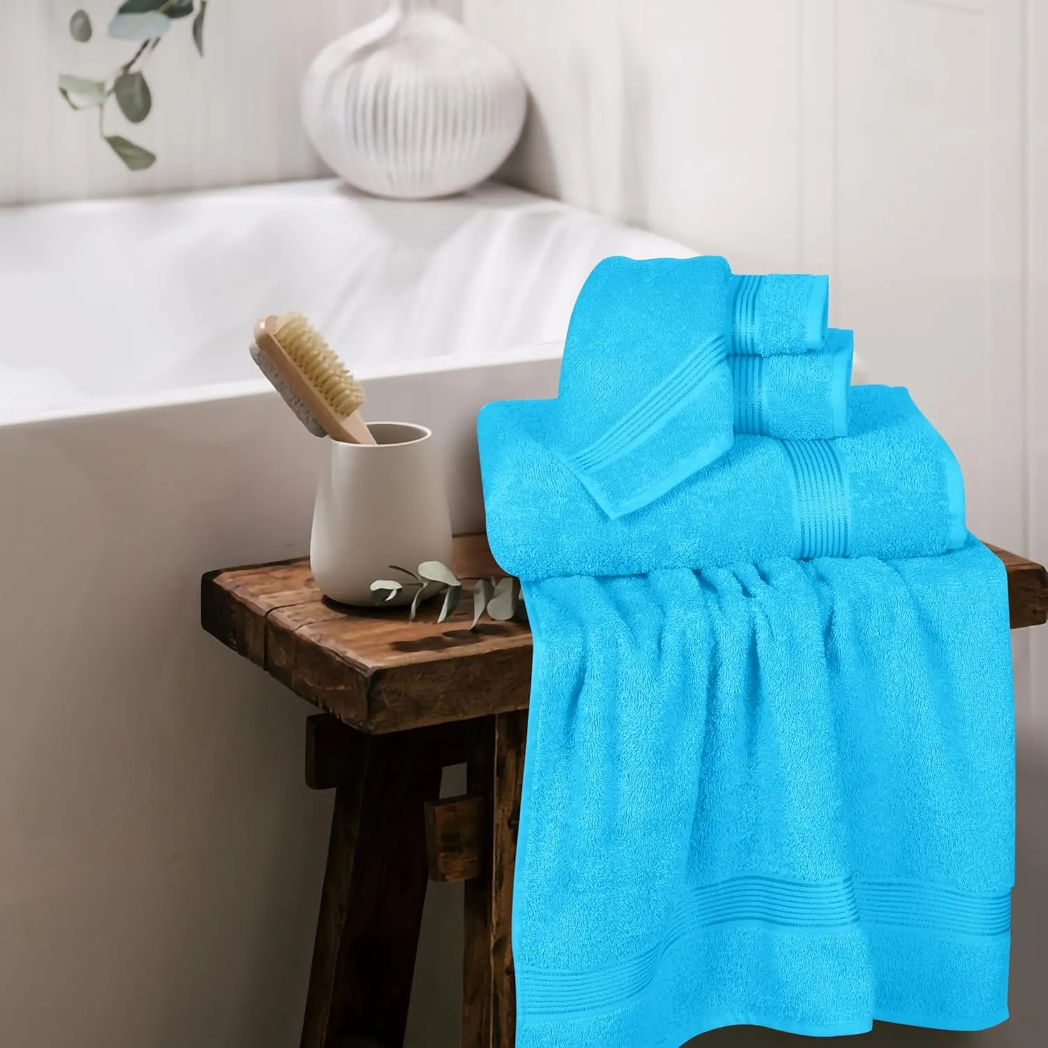 Belizzi Home Ultra Soft 6 Pack Cotton Towel Set, Contains 2 Bath Towels 28x55 inch, 2 Hand Towels 16x24 inch & 2 Wash Coths 12x12 inch, Ideal for Everyday use, Compact & Lightweight - Turquoise Blue