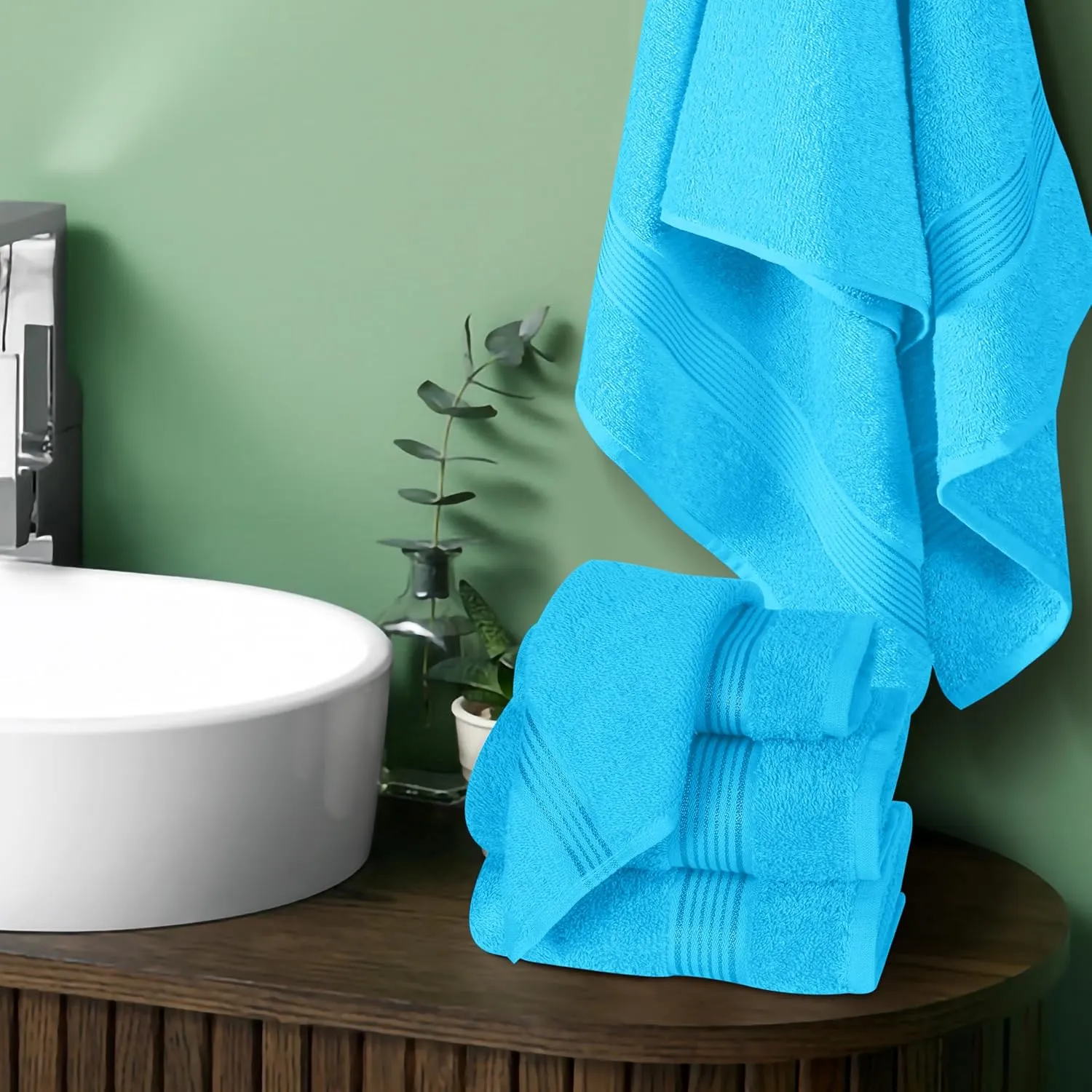 Belizzi Home Ultra Soft 6 Pack Cotton Towel Set, Contains 2 Bath Towels 28x55 inch, 2 Hand Towels 16x24 inch & 2 Wash Coths 12x12 inch, Ideal for Everyday use, Compact & Lightweight - Turquoise Blue