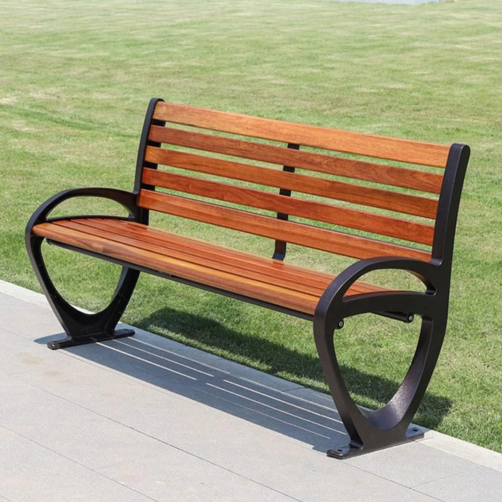 Bench Outdoor Garden Solid Wood Park Chair Outdoor Commercial Pineapple Grid Bench Open-air Pastoral Cast Aluminum Leisure Back Seat Outdoor Garden Bench(A)