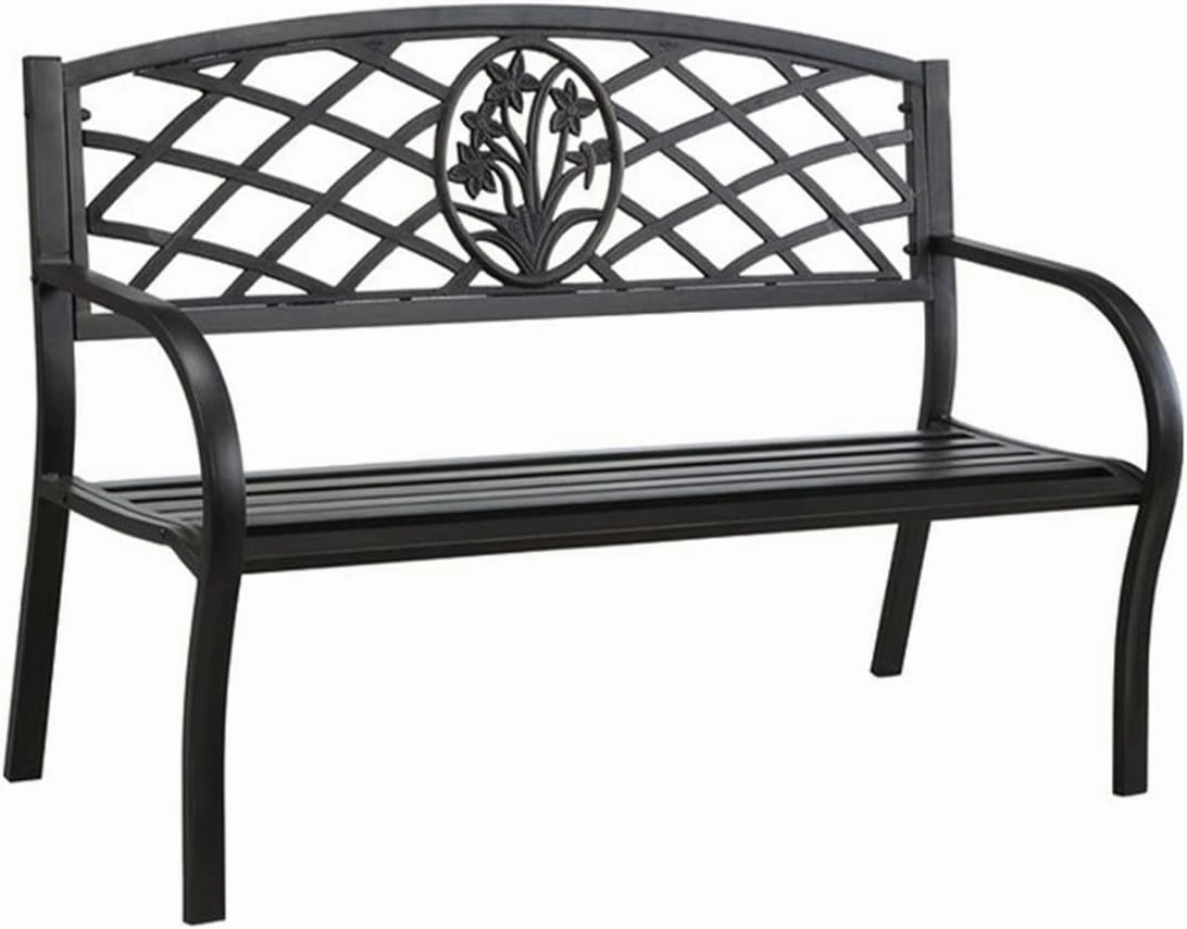 Benzara BM123008 Minot Slated Seat Patio Bench, Black