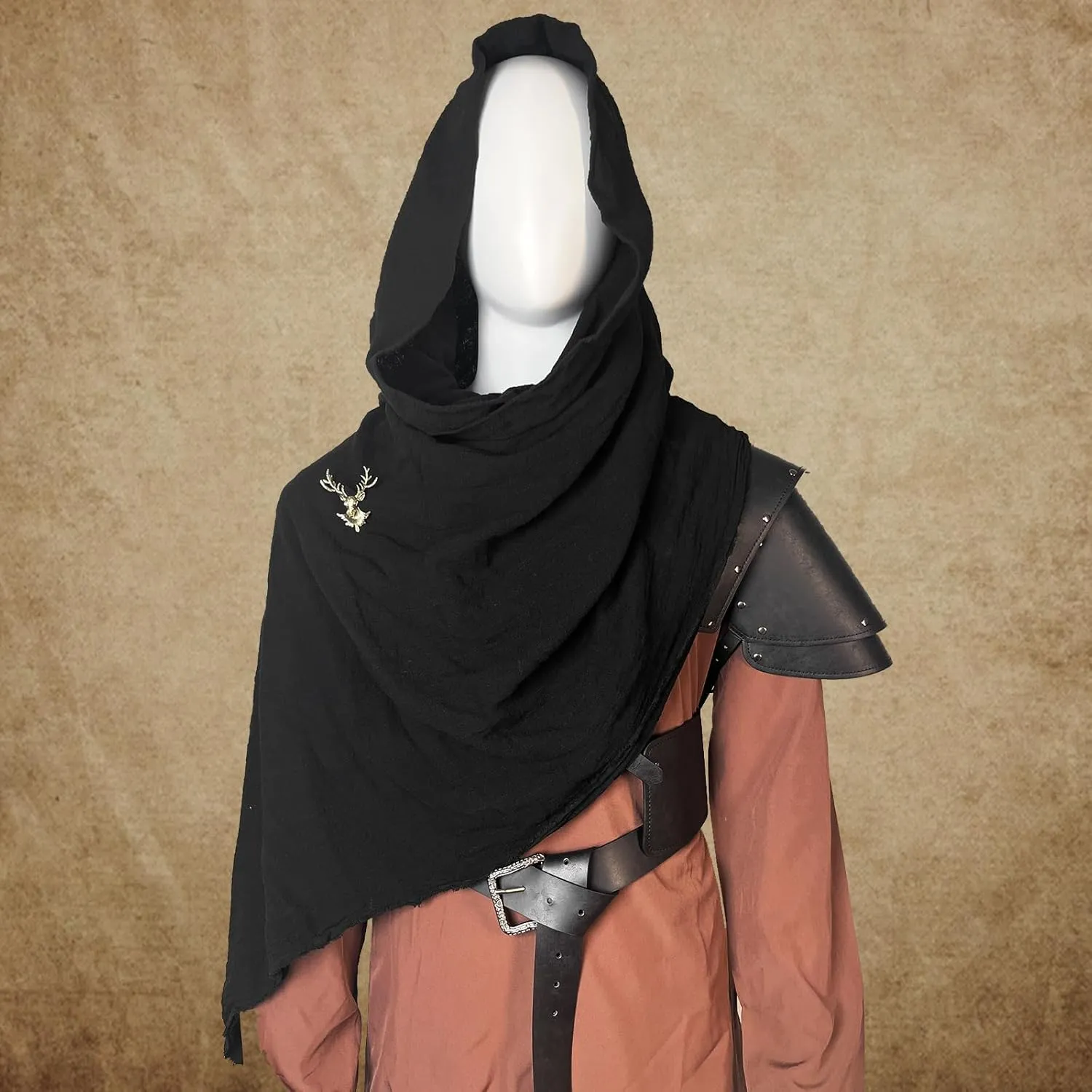 Berenlu Mens Renaissance Costume Set Medieval Belt Shoulder Armor Leather Bracers Shawl Viking LARP Cosplay Accessories