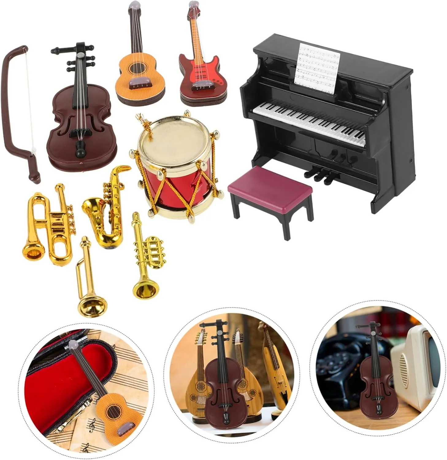 BESPORTBLE 4 Sets Realistic Mini Instrument for Dollhouse Delicate Miniature Toy Musical Instrument Decorations