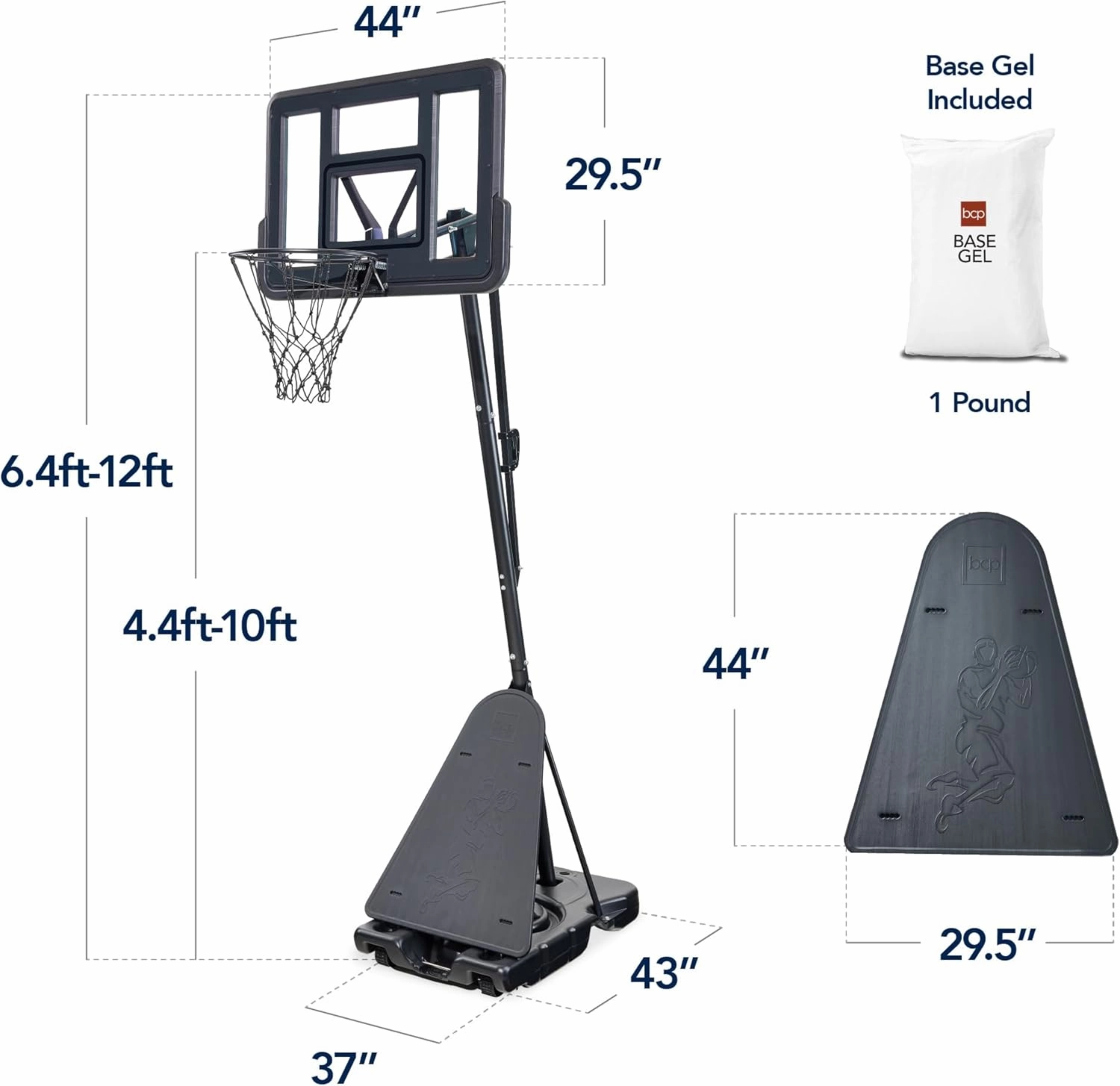 Best Choice Products 4.4-10ft Adjustable Regulation Basketball Hoop, Portable Goal w/Shatterproof Backboard, Ball Return, Base Gel