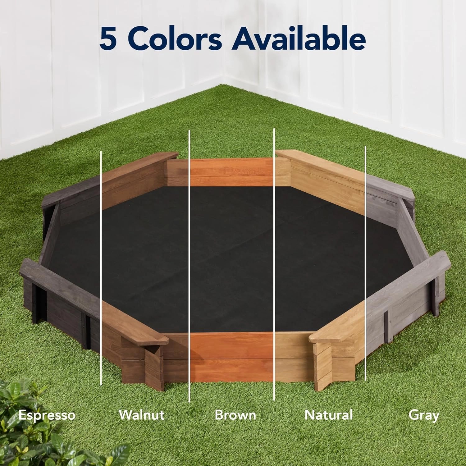 Best Choice Products Kid's Large Octagonal Wooden Outdoor Sandbox with Cover w/ 4 Reinforced Benches, 8 Seats, XL Sandpit, Bottom Liner - Brown