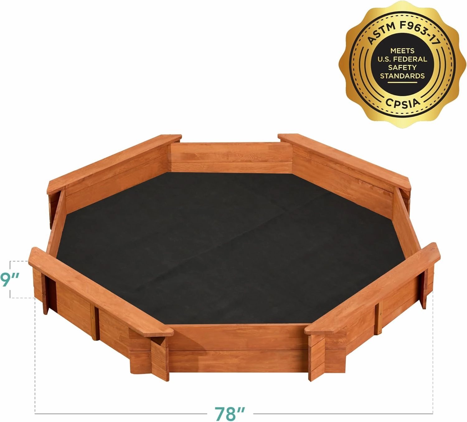 Best Choice Products Kid's Large Octagonal Wooden Outdoor Sandbox with Cover w/ 4 Reinforced Benches, 8 Seats, XL Sandpit, Bottom Liner - Brown