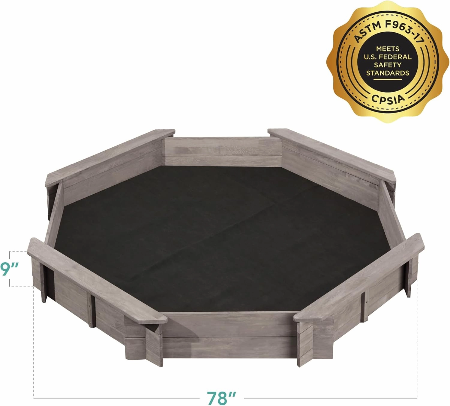 Best Choice Products Kid's Large Octagonal Wooden Outdoor Sandbox with Cover w/ 4 Reinforced Benches, 8 Seats, XL Sandpit, Bottom Liner - Gray