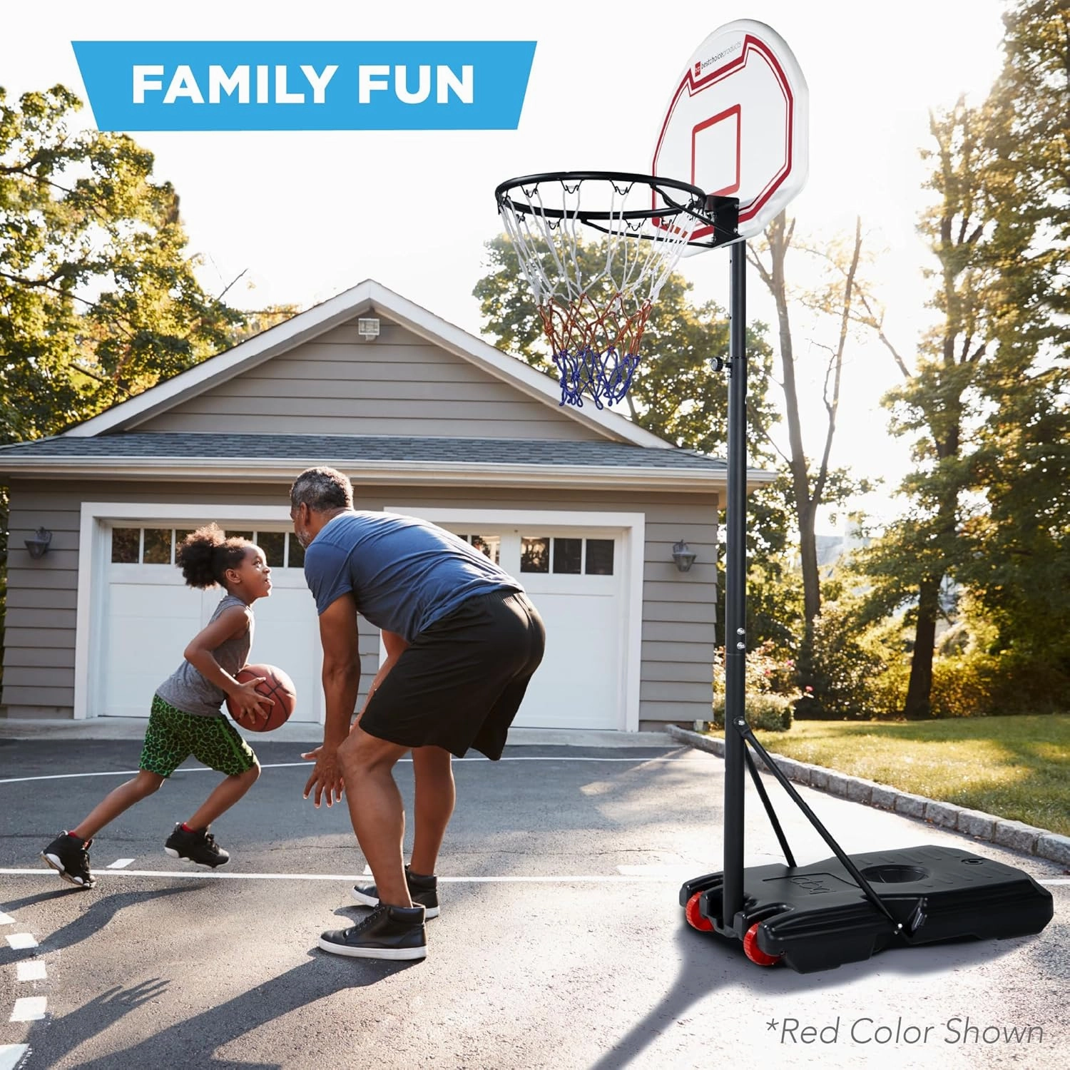 Best Choice Products Kids Height-Adjustable Basketball Hoop, Portable Backboard Set w/ 2 Wheels, Fillable Base, 70.5in to 82.3in Tall