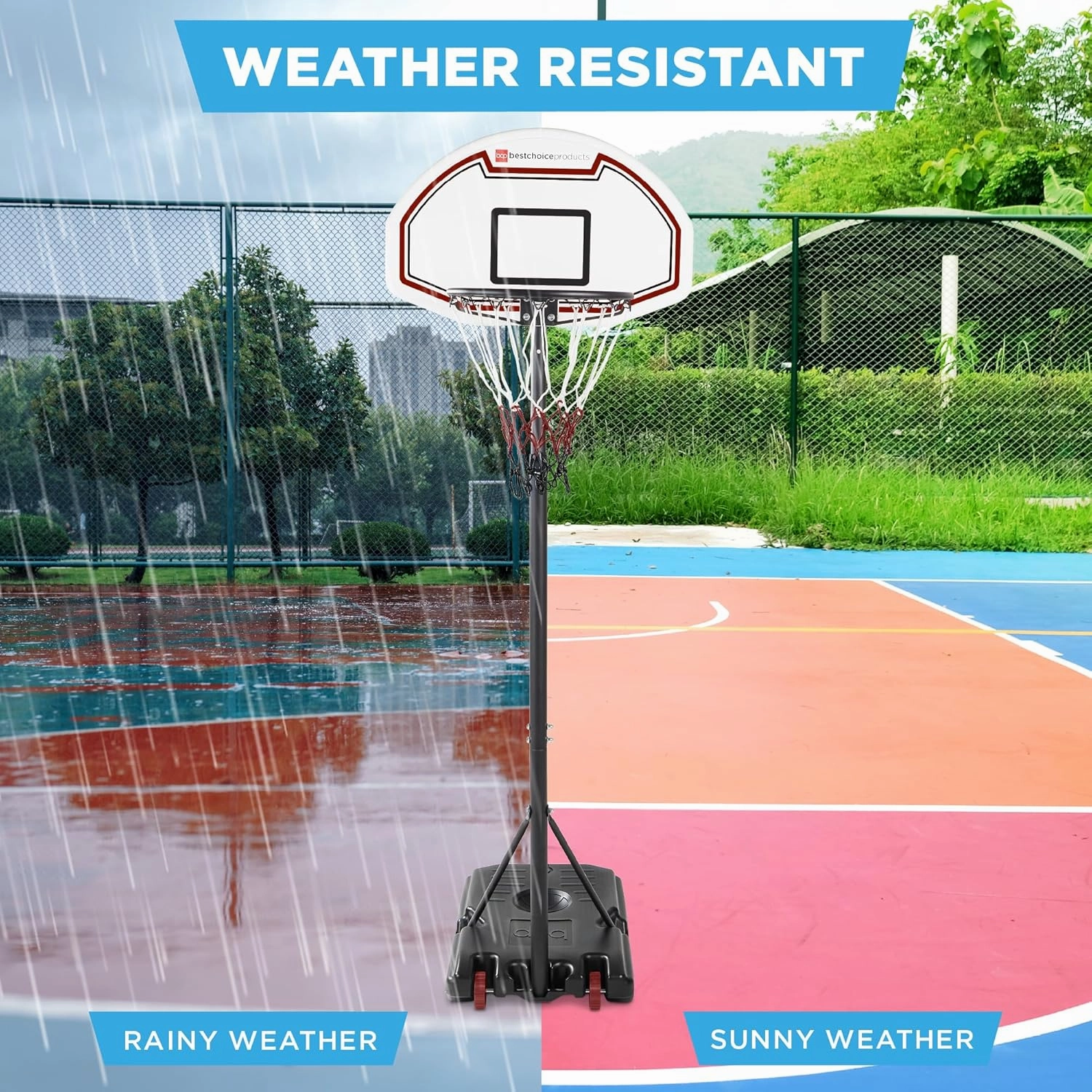 Best Choice Products Kids Height-Adjustable Basketball Hoop, Portable Backboard Set w/ 2 Wheels, Fillable Base, 70.5in to 82.3in Tall