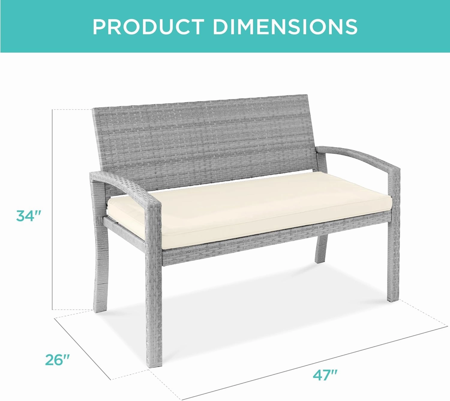 Best Choice Products Outdoor Bench 2-Person Wicker Garden Patio Benches Seating Furniture for Backyard, Porch w/Seat Cushion, 700lb Capacity - Cream/Gray