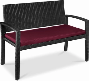 Best Choice Products Outdoor Bench 2-Person Wicker Garden Patio Benches Seating Furniture for Backyard, Porch w/Seat Cushion, 700lb Capacity - Deep Burgundy/Black