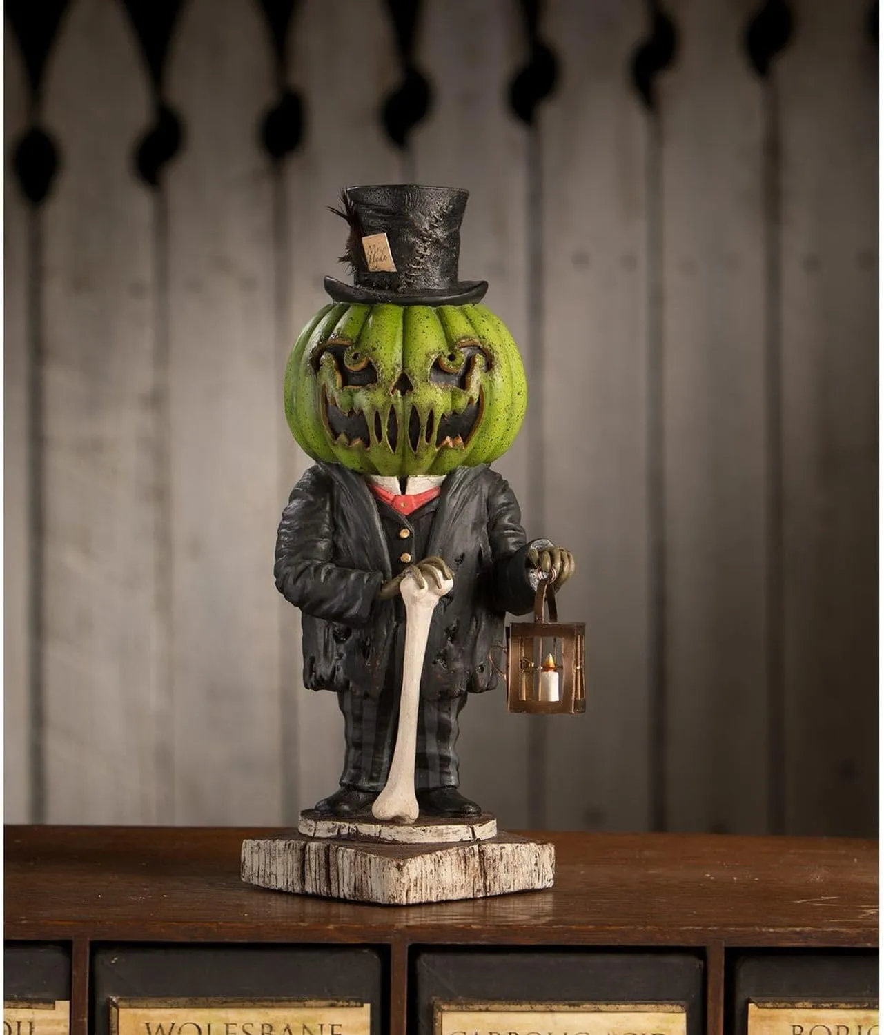 Bethany Lowe Resin Pumpkin Head Mr. Hyde Halloween Figurine, Green, TD3146