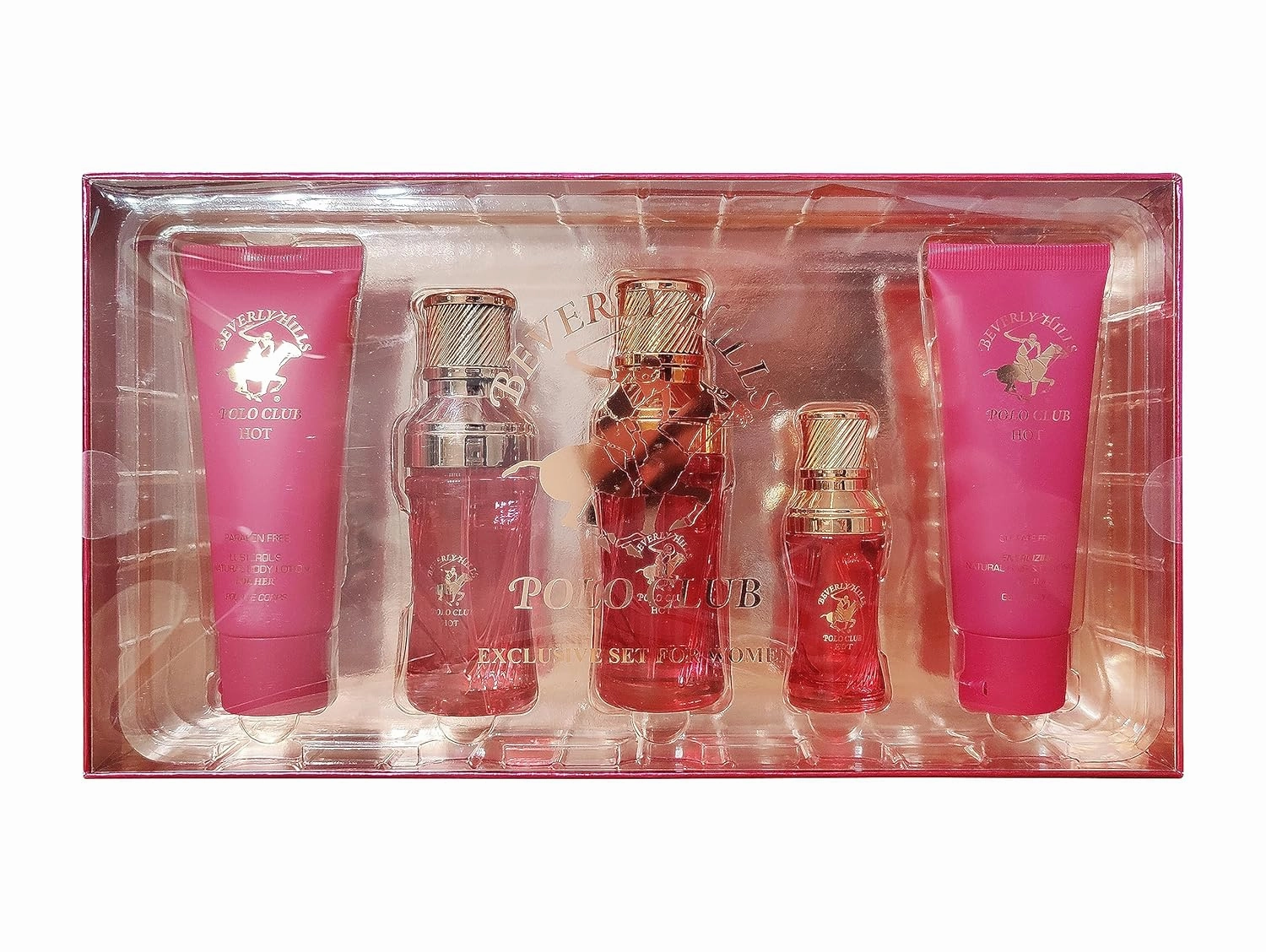 Beverly Hills Polo Club BHPC HOT Women's Exclusive 5 Piece Set Fragrance Collection with Natural Body Lotion, Eau de Parfum (1.7oz & 0.5oz), and Hair Body Wash - Perfect Holiday Gift for Her
