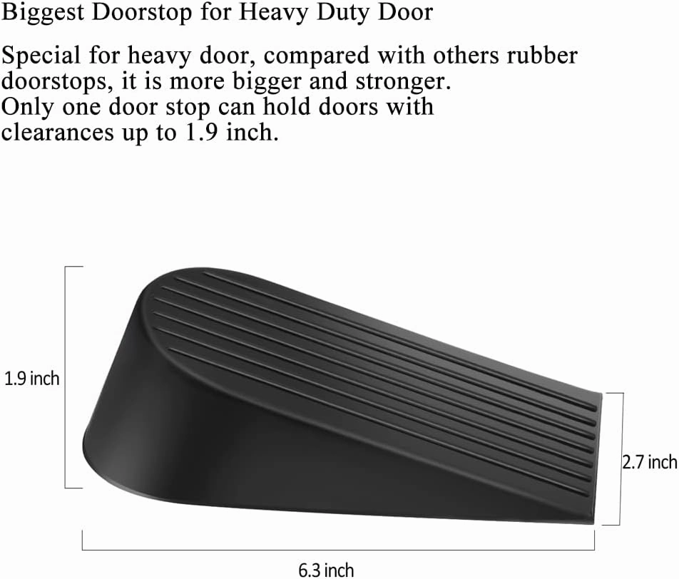 Big Door Stopper 2 Packs Heavy Duty Wedge Rubber Door Stop Works on All Floor Surfaces Height up to 1.9 Inches Non-Scratching Doorstops Special for Home Office School Heavy Door (Black)