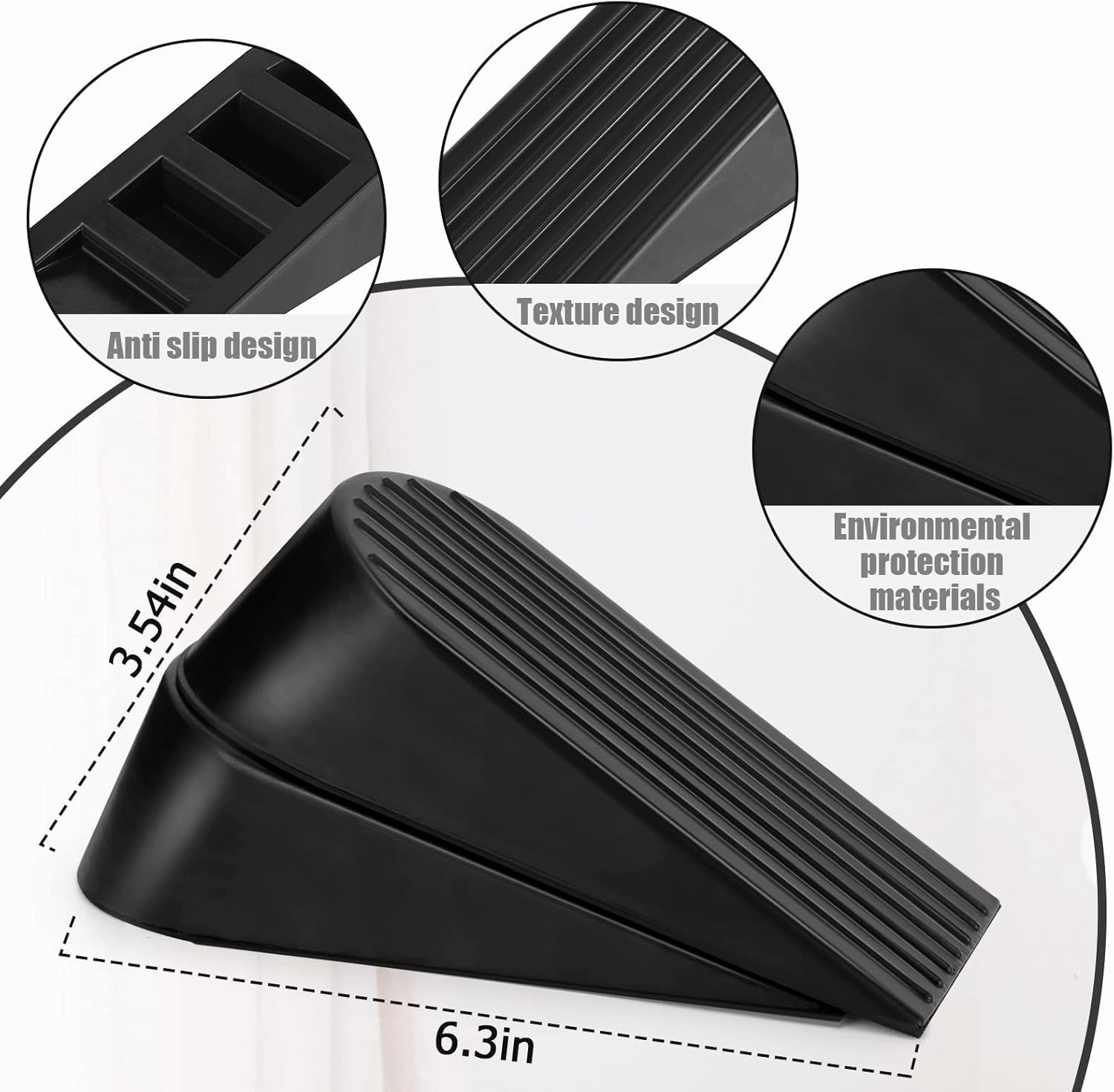 Big Door Stopper 2 Packs Heavy Duty Wedge Rubber Door Stop Works on All Floor Surfaces Height up to 1.9 Inches Non-Scratching Doorstops Special for Home Office School Heavy Door (Black)