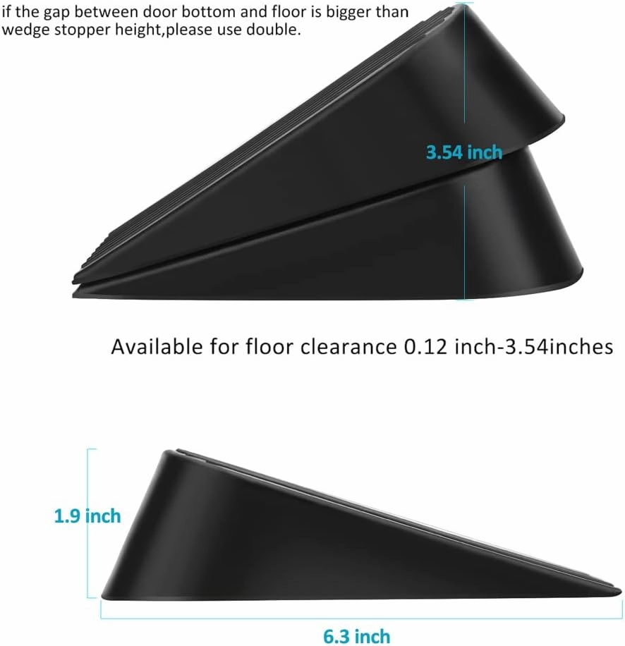 Big Door Stopper 2 Packs Heavy Duty Wedge Rubber Door Stop Works on All Floor Surfaces Height up to 1.9 Inches Non-Scratching Doorstops Special for Home Office School Heavy Door (Black)