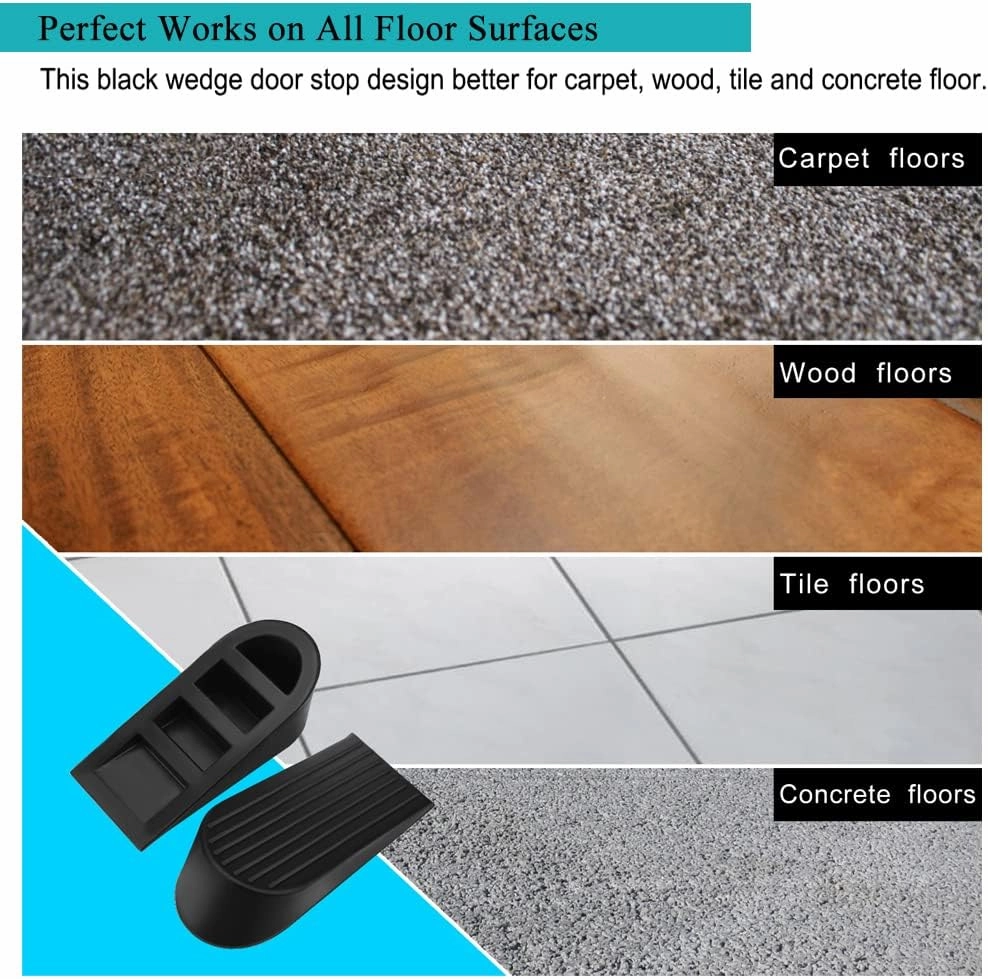 Big Door Stopper 2 Packs Heavy Duty Wedge Rubber Door Stop Works on All Floor Surfaces Height up to 1.9 Inches Non-Scratching Doorstops Special for Home Office School Heavy Door (Black)