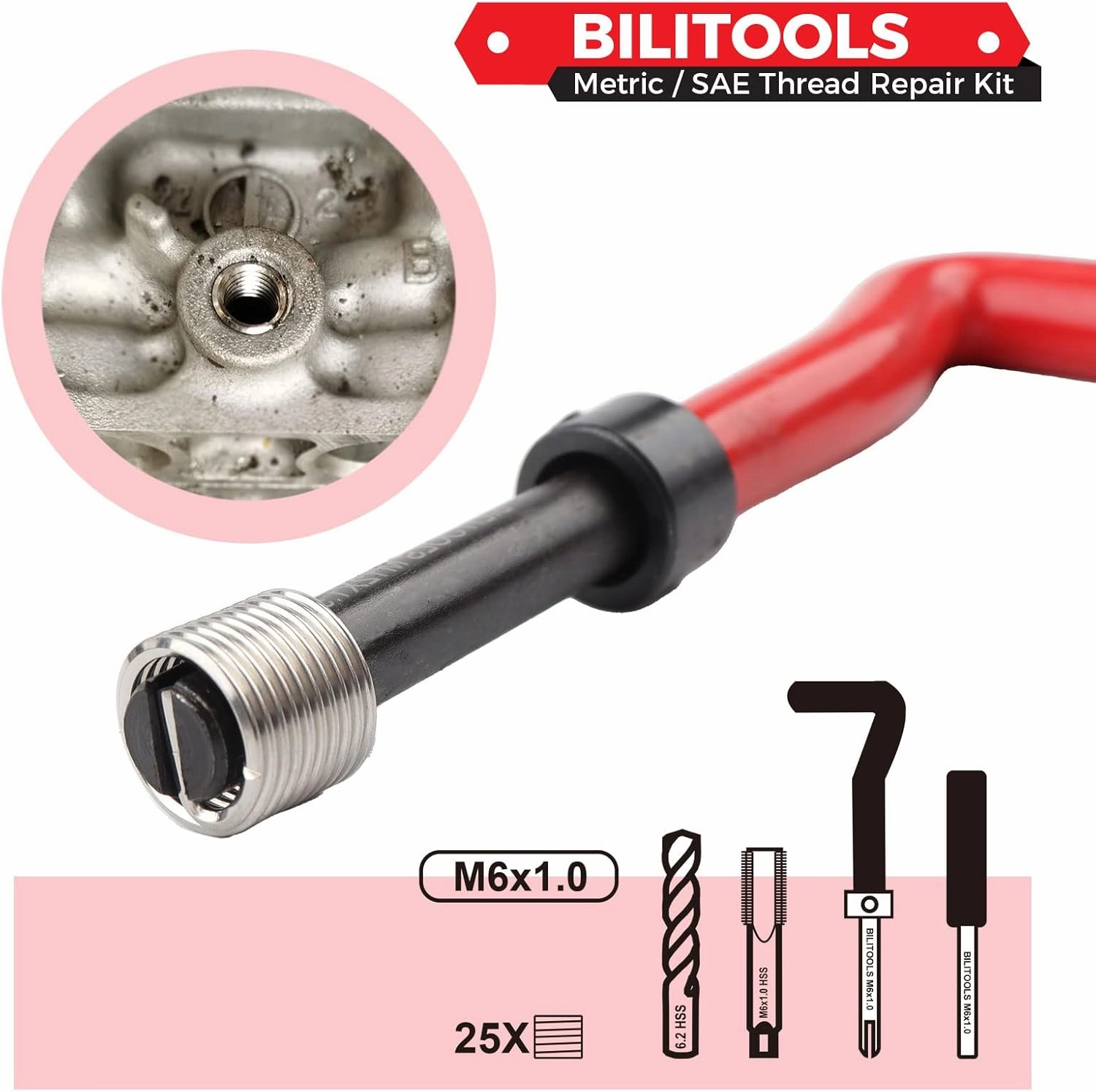 BILITOOLS M6x1.0 Thread Repair Kit, HSS Drill Helicoil Repair Kit Metric
