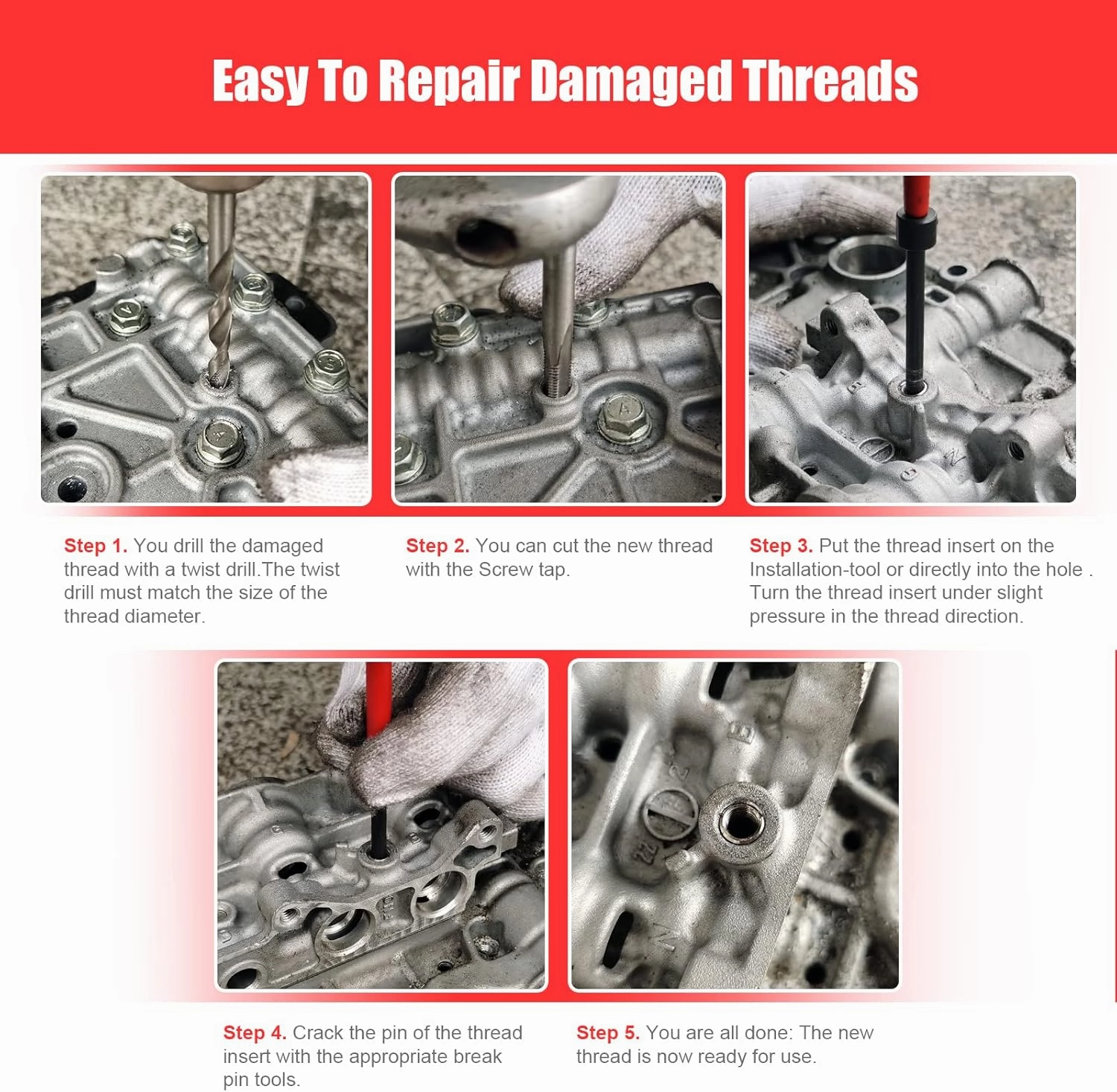 BILITOOLS M6x1.0 Thread Repair Kit, HSS Drill Helicoil Repair Kit Metric