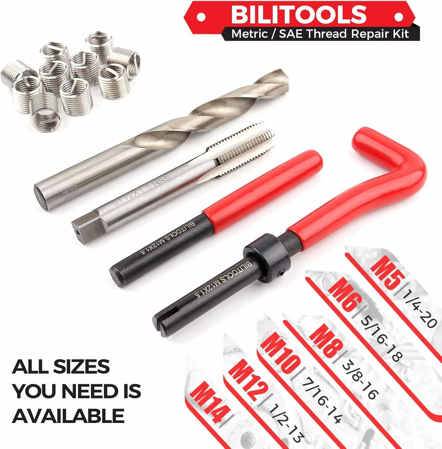 BILITOOLS M6x1.0 Thread Repair Kit, HSS Drill Helicoil Repair Kit Metric