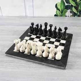 Black & White Stone Chess Set with Pieces