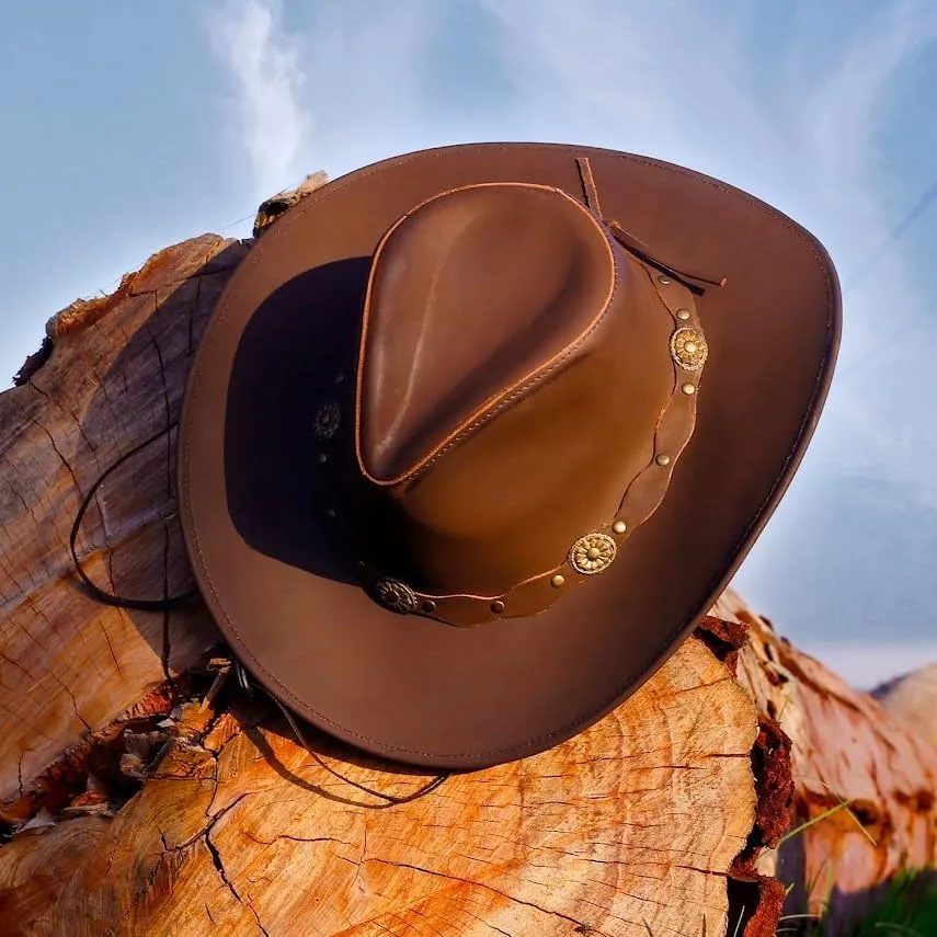 Block Grain Leather Cowboy Hat for Men Women Shape able into Out Back hat Durable Leather Hats for Men | Western hat