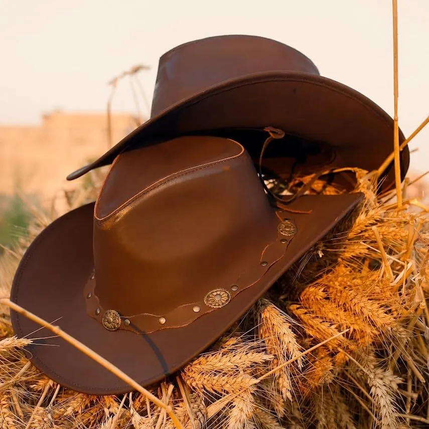 Block Grain Leather Cowboy Hat for Men Women Shape able into Out Back hat Durable Leather Hats for Men | Western hat