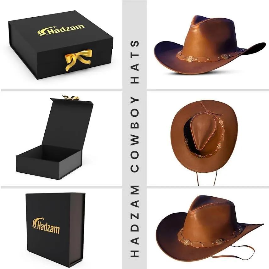 Block Grain Leather Cowboy Hat for Men Women Shape able into Out Back hat Durable Leather Hats for Men | Western hat