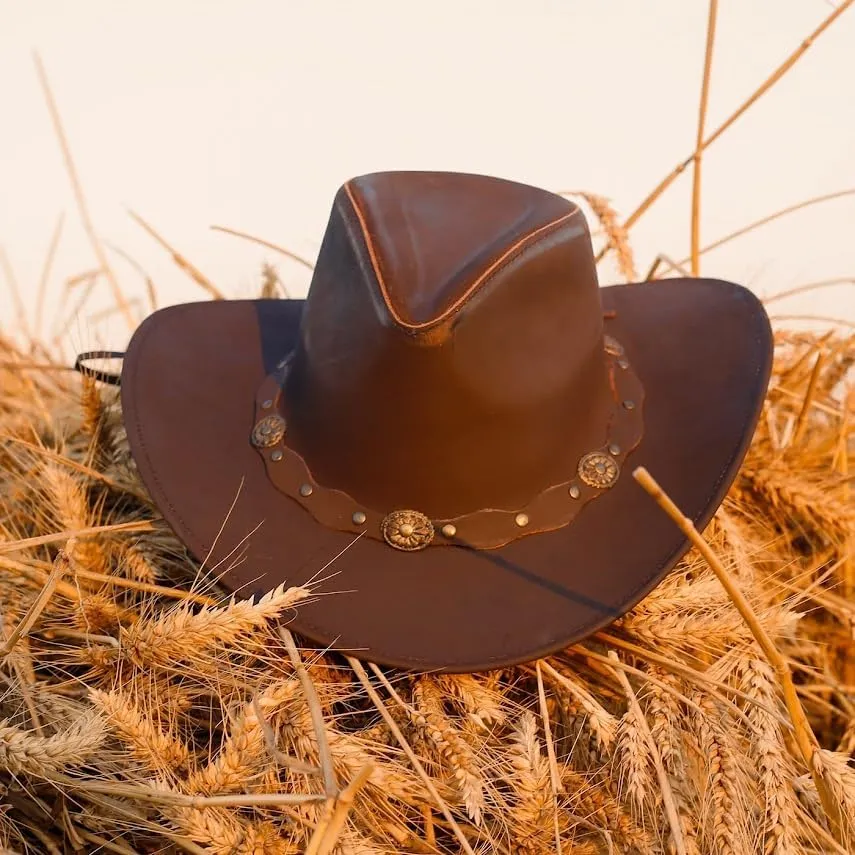 Block Grain Leather Cowboy Hat for Men Women Shape able into Out Back hat Durable Leather Hats for Men | Western hat