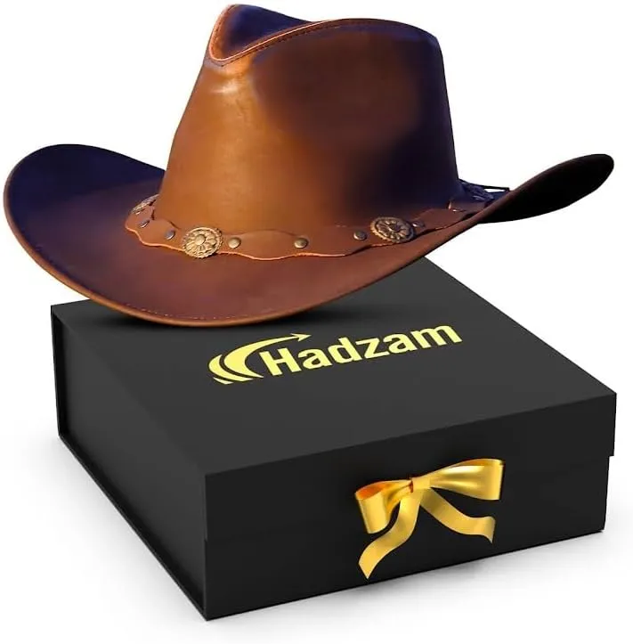 Block Grain Leather Cowboy Hat for Men Women Shape able into Out Back hat Durable Leather Hats for Men | Western hat