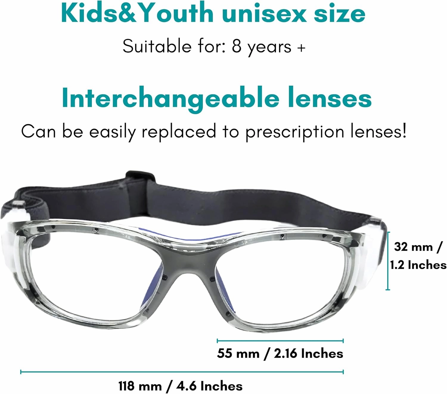 BLUE CUT Safety Basketball Goggles For Kids for Outdoor Sports Activities Anti Fog Replaceable to Prescription Lenses