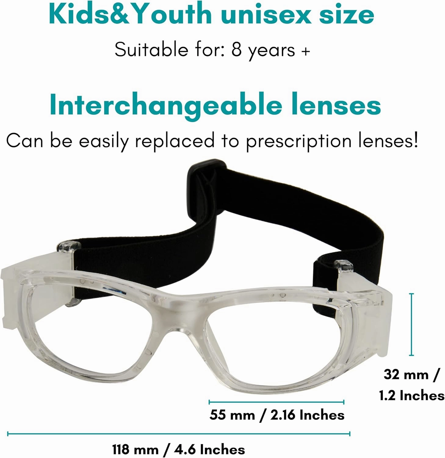 BLUE CUT Safety Basketball Goggles For Kids for Outdoor Sports Activities Anti Fog Replaceable to Prescription Lenses