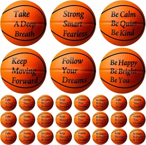 Blulu 30 Pcs Sports Balls for Kids with Motivational Quotes Mini Stress Balls for Kids Adults Bulk Foam Squeeze Toys for Themed Party Favors Decoration Anxiety Relief Relaxation(Basketball Style)
