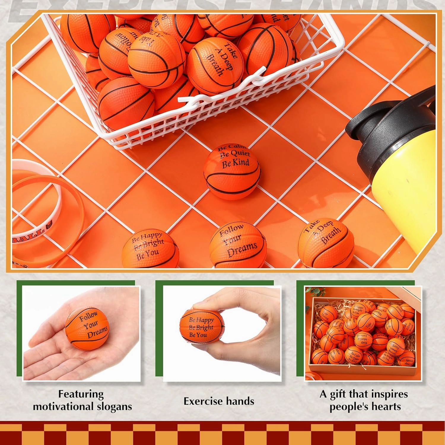 Blulu 30 Pcs Sports Balls for Kids with Motivational Quotes Mini Stress Balls for Kids Adults Bulk Foam Squeeze Toys for Themed Party Favors Decoration Anxiety Relief Relaxation(Basketball Style)