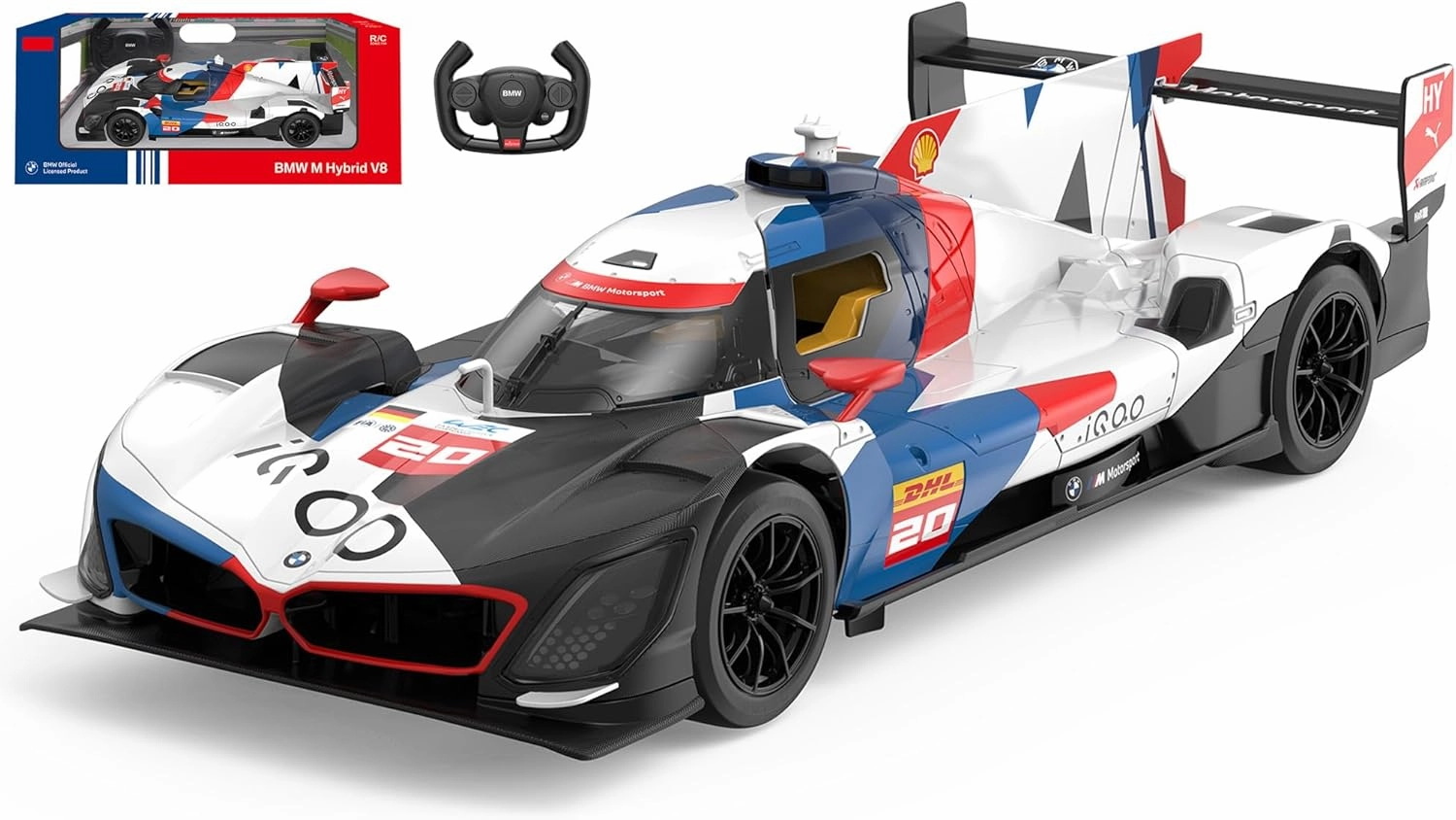 BMW Toys 1/14 Scale RC Car, Licensed BMW M Hybrid V8 LMDH Remote Control Toy Car, Manual Doors, 2.4GHz Frequency, for Kids and Adults, Official Merchandise