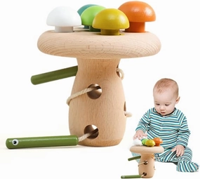 bopoobo Wooden Lacing Toys Mushroom Sorting Toys Montessori Activity for Baby Kids Educational Learning Montessori Travel Toy for Toddlers