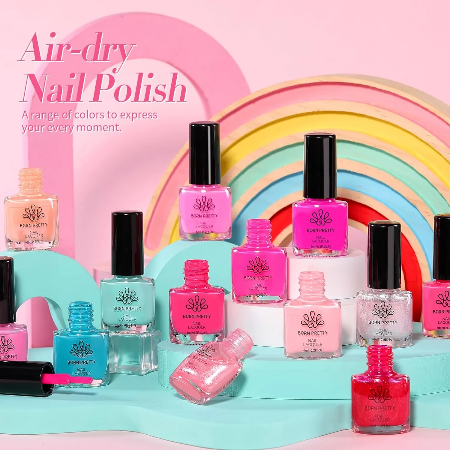 Born Pretty Pink Nail Polish Set Fingernail, 15 Colors Natural Pink Nude Neon Pink Hot Pink Bright Summer Quick Dry Nail Lacquer Glossy Nail Polish All Seasons Manicure Suitable Wedding Holiday