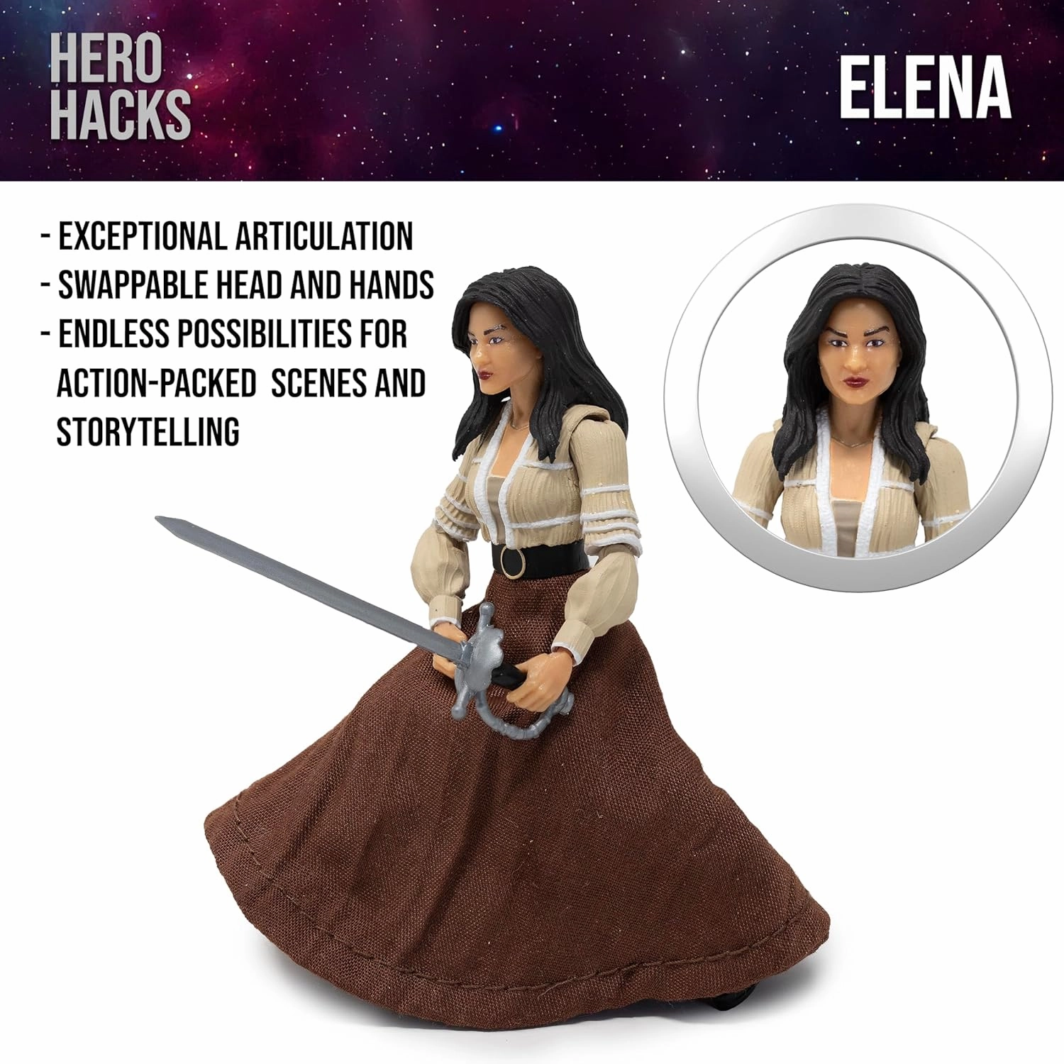 Boss Fight Studio Hero H.A.C.K.S. Elena, Heroine Daughter of Zorro Action Figure – Highly Articulated Collectible Figurine with Accessories Including Gun, Sword, Soft Goods Skirt, and Stand – 1:18