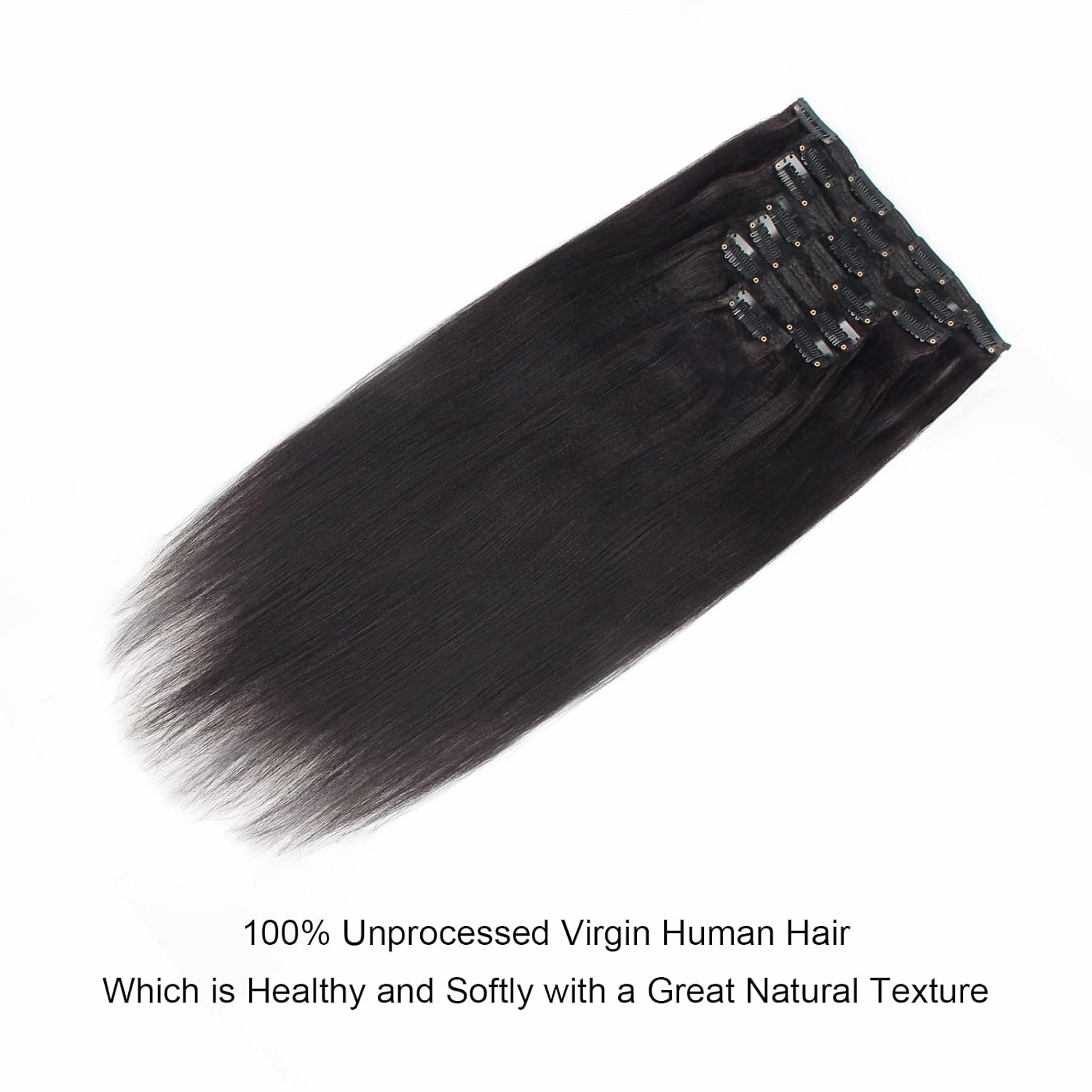Brazilian Virgin Yaki Straight Clip in Human Hair Extension Double Weft Straight Clip in Hair Extensions Human Hair for Women Thick20 Inch Natural Black Yaki Clip ins Hair120G 7 Pieces,17 Clips