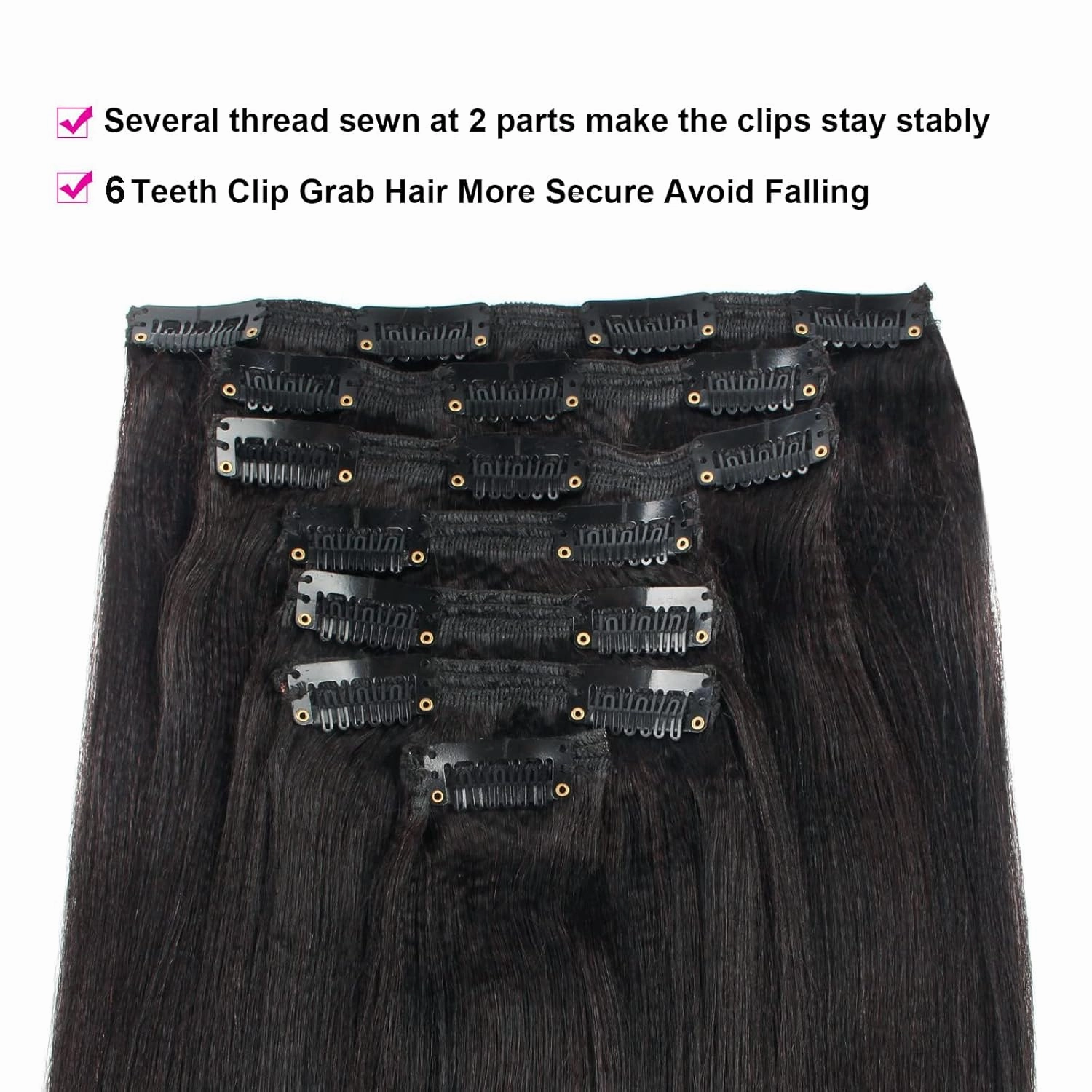 Brazilian Virgin Yaki Straight Clip in Human Hair Extension Double Weft Straight Clip in Hair Extensions Human Hair for Women Thick20 Inch Natural Black Yaki Clip ins Hair120G 7 Pieces,17 Clips