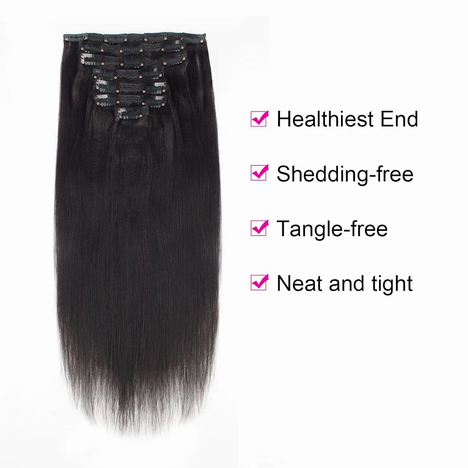 Brazilian Virgin Yaki Straight Clip in Human Hair Extension Double Weft Straight Clip in Hair Extensions Human Hair for Women Thick20 Inch Natural Black Yaki Clip ins Hair120G 7 Pieces,17 Clips