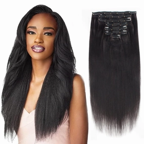 Brazilian Virgin Yaki Straight Clip in Human Hair Extension Double Weft Straight Clip in Hair Extensions Human Hair for Women Thick20 Inch Natural Black Yaki Clip ins Hair120G 7 Pieces,17 Clips