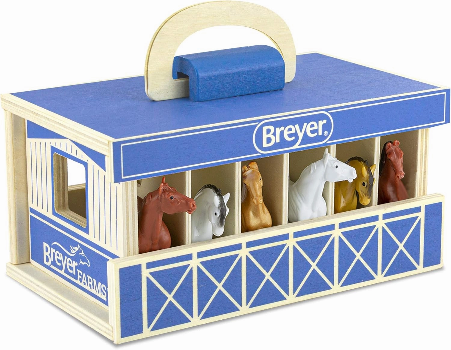 Breyer Horses Farms Wooden Stable Playset with 6 Horses | 6 Piece | 6 Stablemates Horses Included | 6” H x 9” L x 2.5” D | 1:32 Scale | Model #59217, Multi