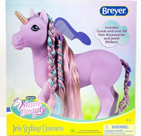 Breyer Horses Mane Beauty Styling Unicorn | Iris | Purple Extra-Long Silky No Tangle Mane | 10" x 3.5" x 10.5" | 7 Accessories, 30 Hair Bands, and 22 Jewels | Unicorn Toy | Model #7416