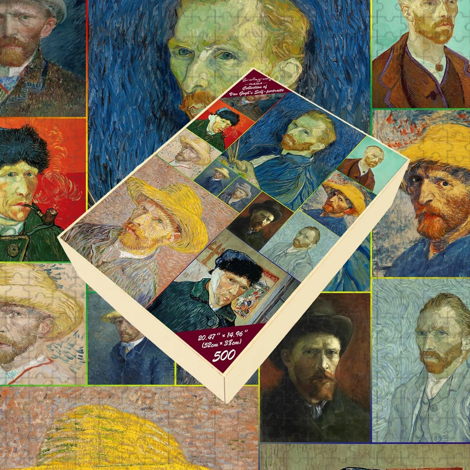 Bristlegrass Wooden Jigsaw Puzzles 500 Piece Puzzles for Adults -Van Gogh-Collection of self-Portraits-European Style Classical Oil Toy Gifts Art Painting Puzzles (500pc Collection of self-Portraits)