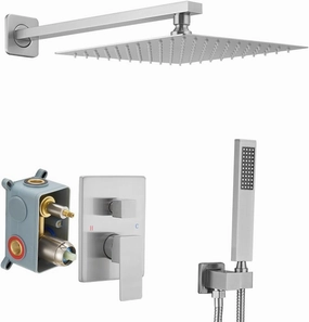 Brushed Nickel Shower System 10 Inch Bathroom Luxury Rain Mixer Shower Combo Set Wall Mounted Rainfall Shower Head and Handheld System Shower Faucet Rough-in Valve Body and Trim Included