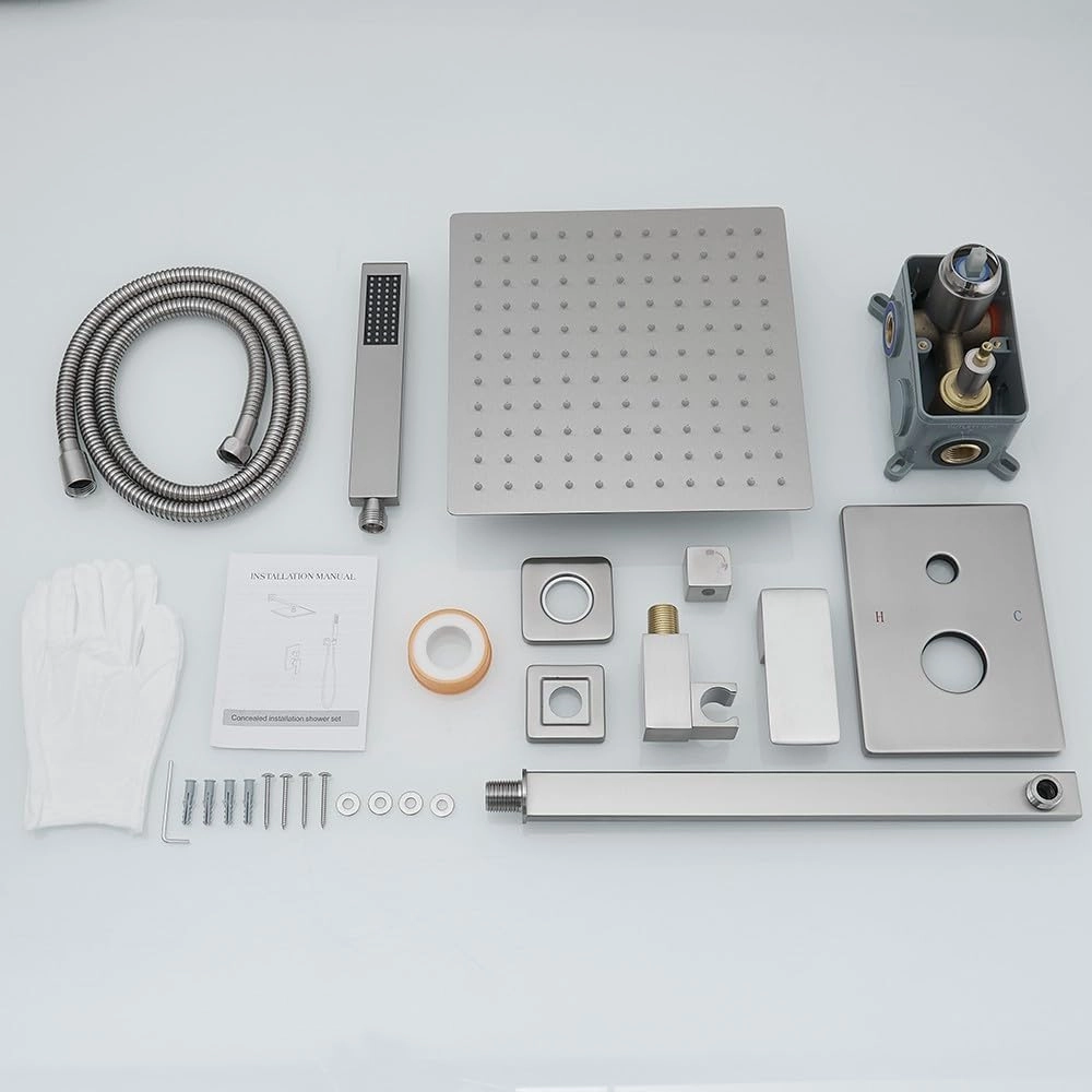 Brushed Nickel Shower System 10 Inch Bathroom Luxury Rain Mixer Shower Combo Set Wall Mounted Rainfall Shower Head and Handheld System Shower Faucet Rough-in Valve Body and Trim Included