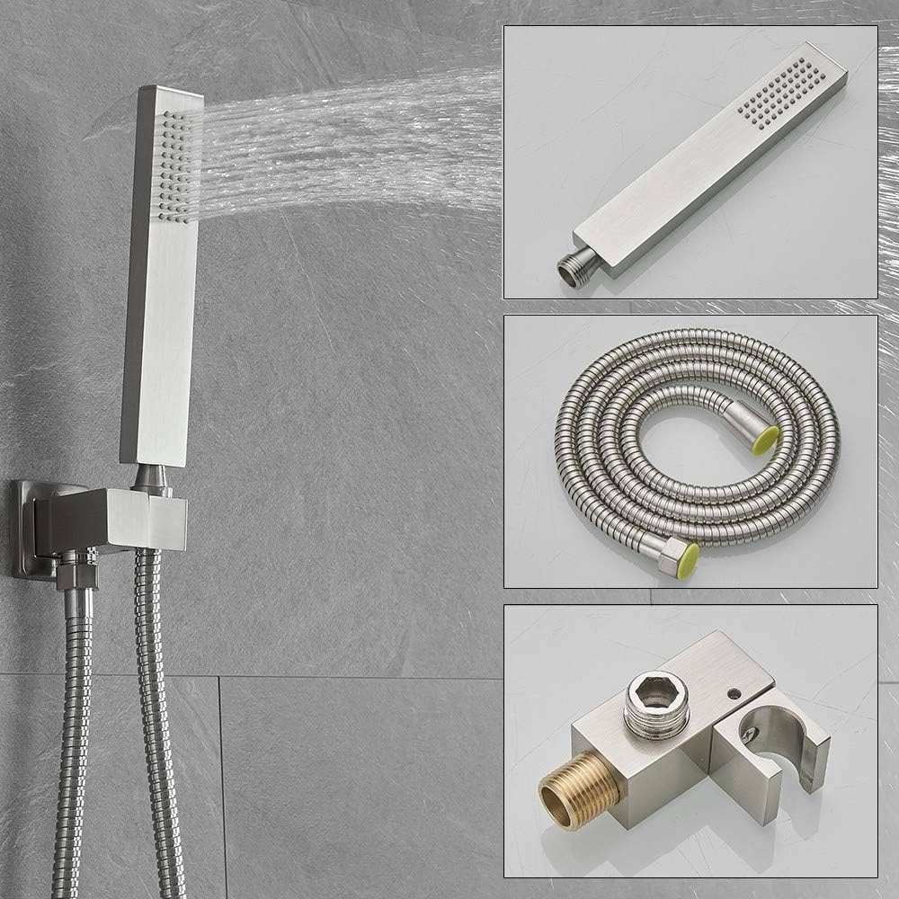 Brushed Nickel Shower System 10 Inch Bathroom Luxury Rain Mixer Shower Combo Set Wall Mounted Rainfall Shower Head and Handheld System Shower Faucet Rough-in Valve Body and Trim Included