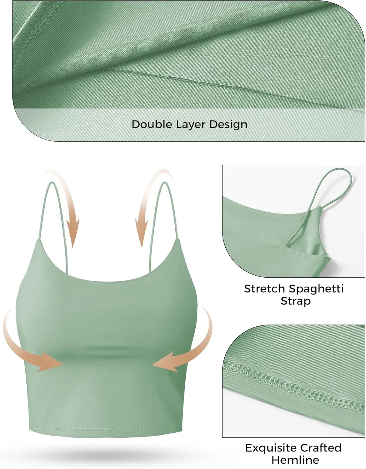 Buauty 4 Packs Crop Tops Spaghetti Strap Tank Tops for Women, Basic cami Crop Tank top Double Lined Camisole Tops